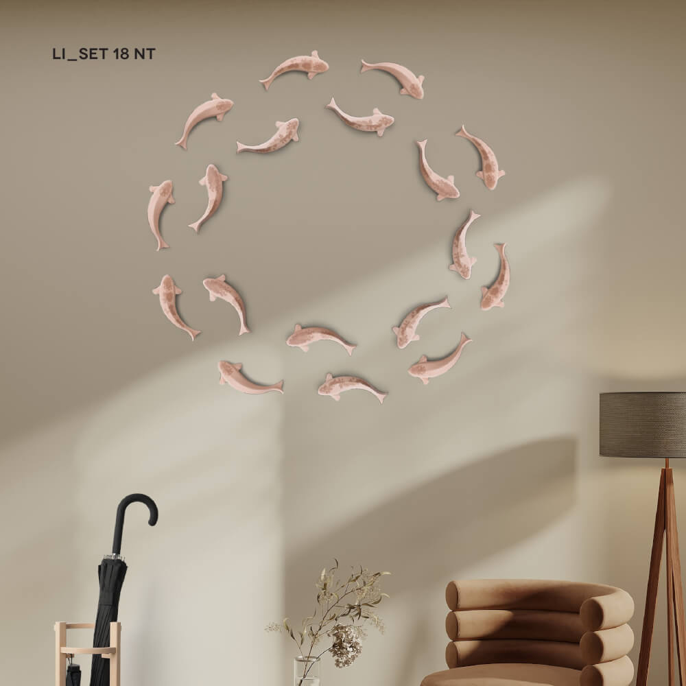 ปลาคาร์ปตกแต่งผนังเสริมมงคลขึ้นชิ้นงาน 3 มิติไม้บีชจริง Pana Objects รุ่น Li: SET 18 All Beech Koi wall decoration size 4.3 x 26 x 2.2 ซม